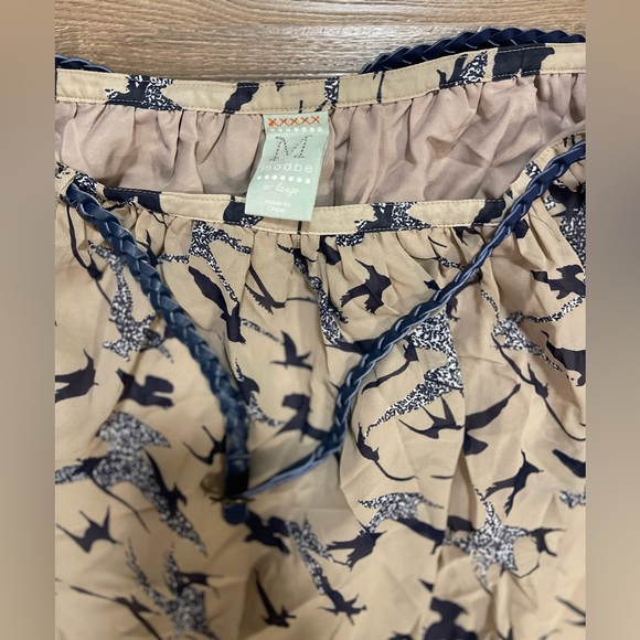 Modbe tan skirt with navy blue birds, size Xl - Picture 5 of 6